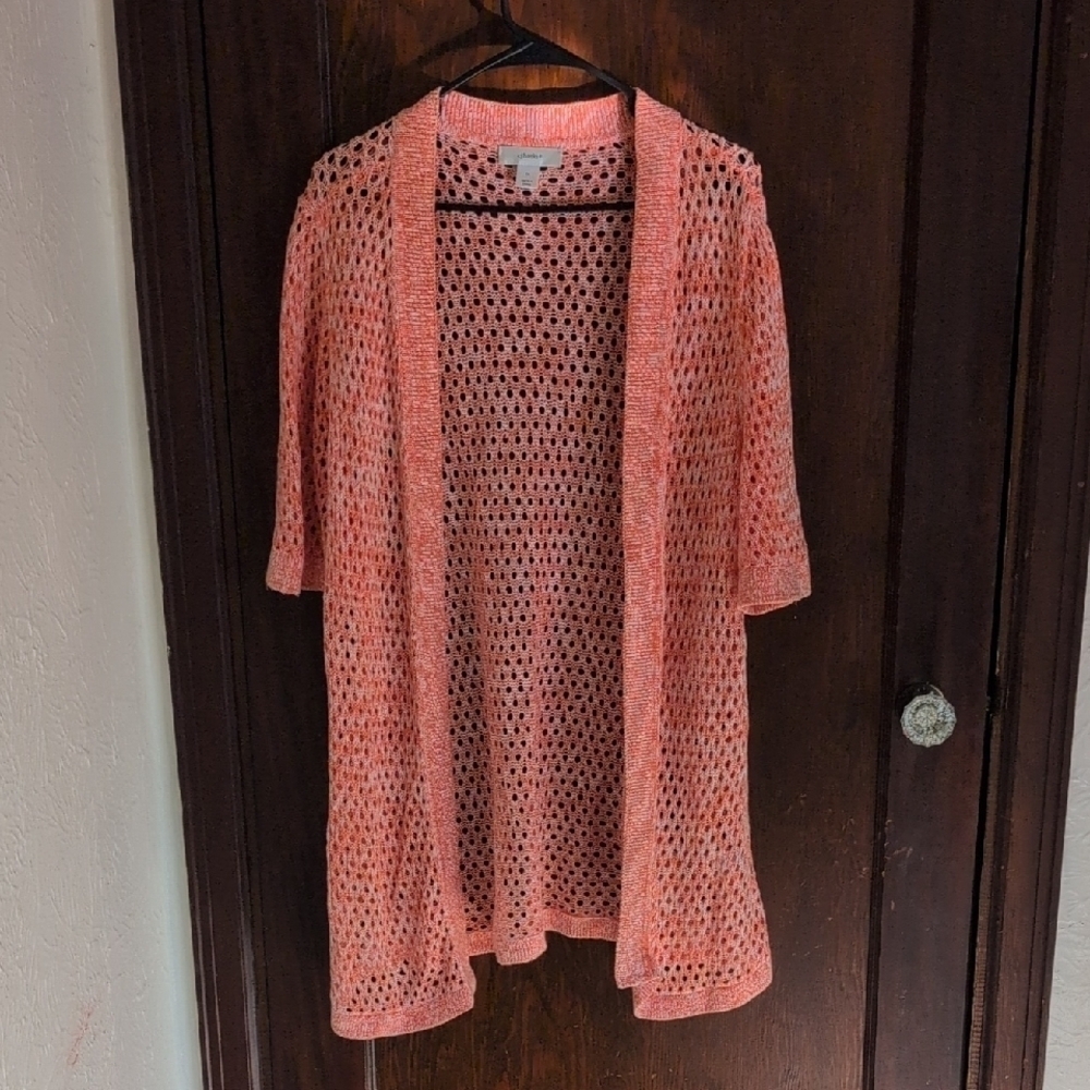 CJ Banks Peachy Orange Short Sleeve Cardigan Size 1X